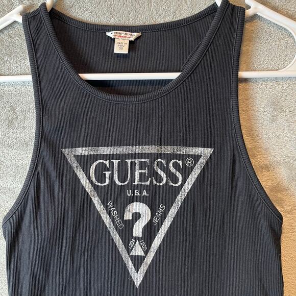 Vintage GUESS Black Ribbed Cropped Tank‎ Top Y2K Streetwear Size XS Baddie - Picture 4 of 5